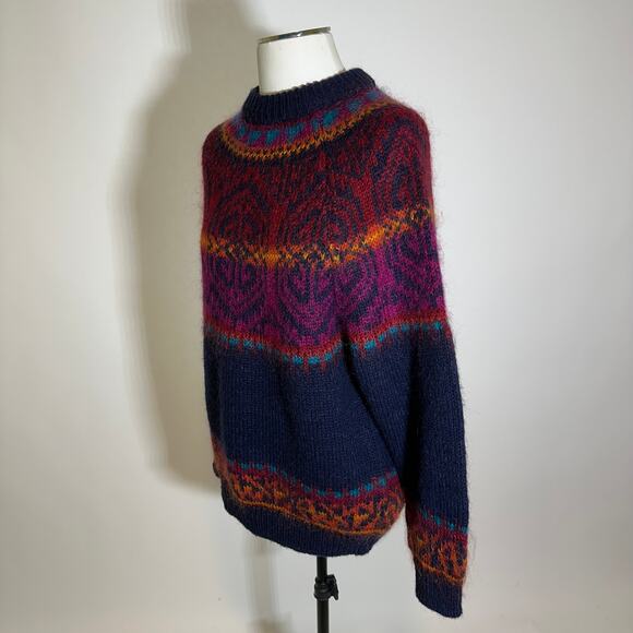 Vintage Le Moda Fair Isle Hand Loomed Wool Mohair Blend Sweater Womens Sz Medium - Picture 4 of 9